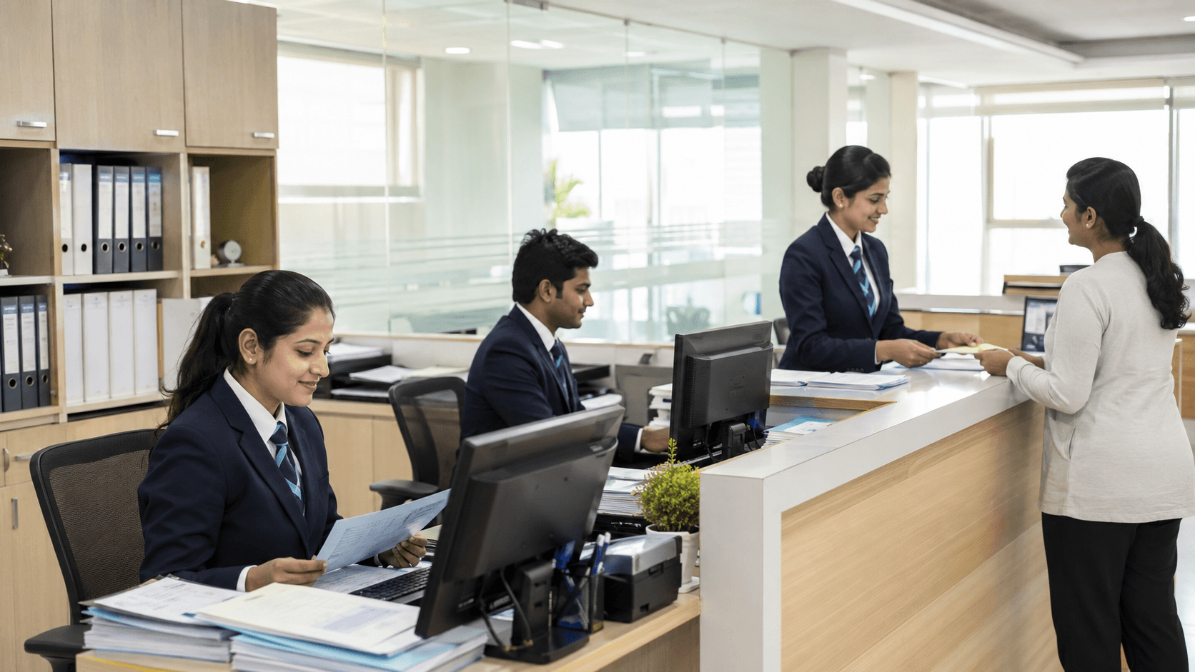 School office team using fee software